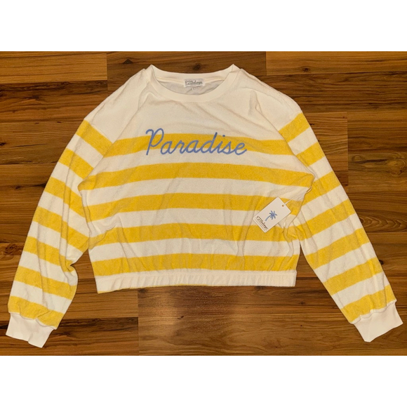 PJ Salvage Paradise Terry Cloth Lounge Set Yellow Stripe Coastal Resort Large - Picture 2 of 15